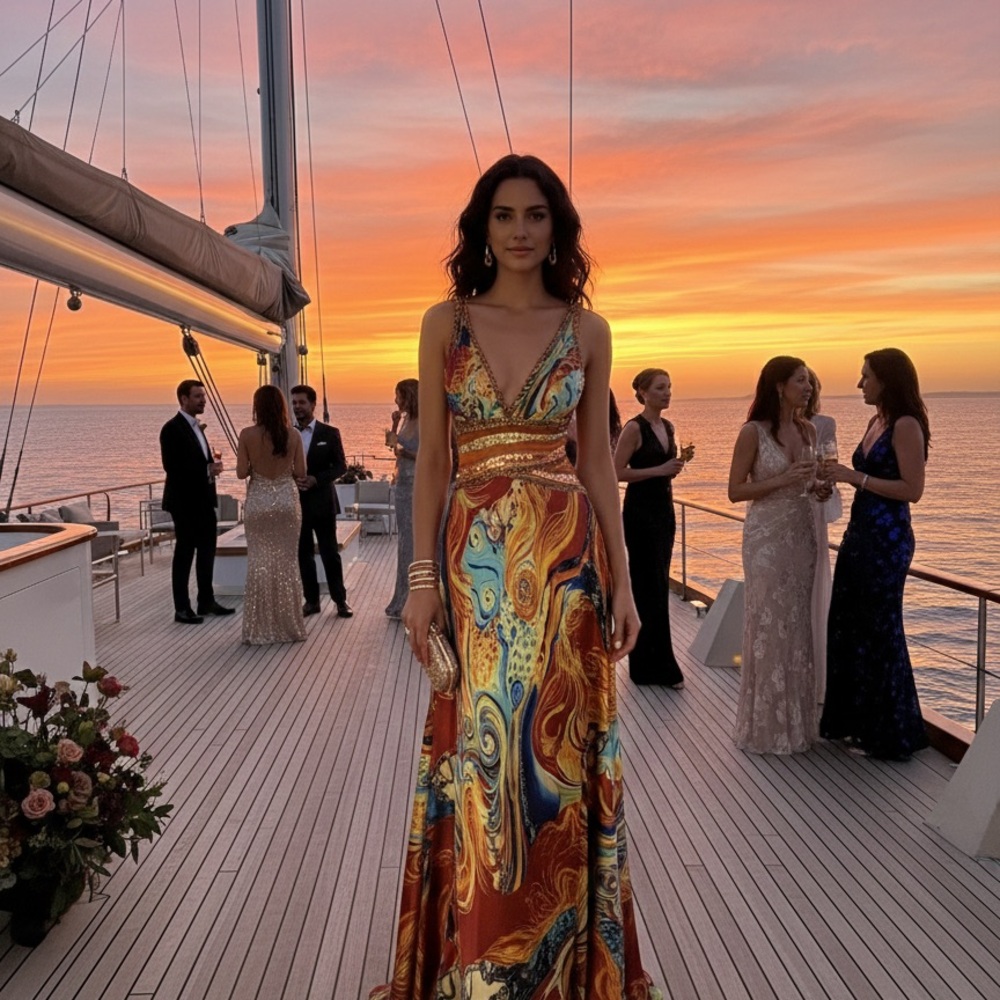 Jovani Beyond Orange and Blue Maxi Dress Gown, wedding guest, cruise size 4